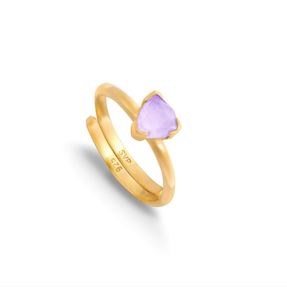 Sarah Verity Violet Quartz Audie adjustable ring in recycled 18 carat gold vermeil