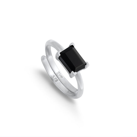 SVP Jewellery Indu Black Quartz silver adjustable ring