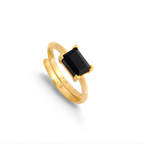 SVP Jewellery Indu Black Quartz gold adjustable ring