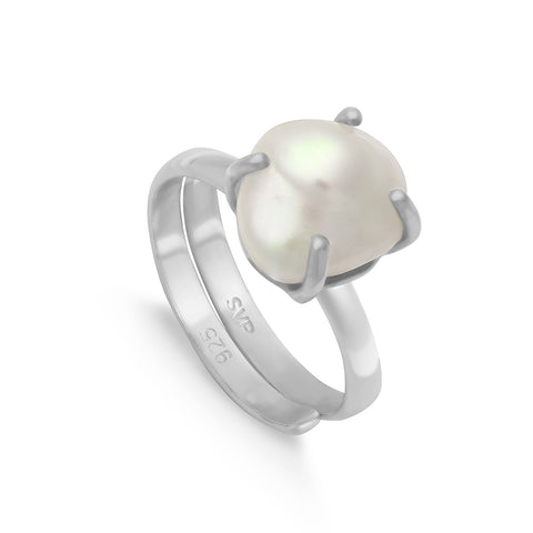 SVP Baroque Pearl adjustable ring set in recycled sterling silver
