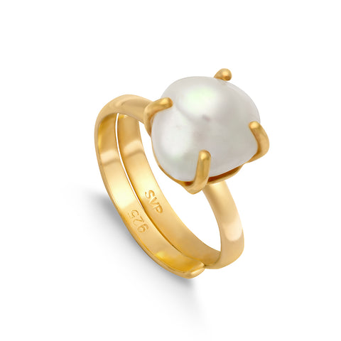 SVP Baroque Pearl adjustable ring set in 18 Carat Gold Vermeil over recycled sterling silver