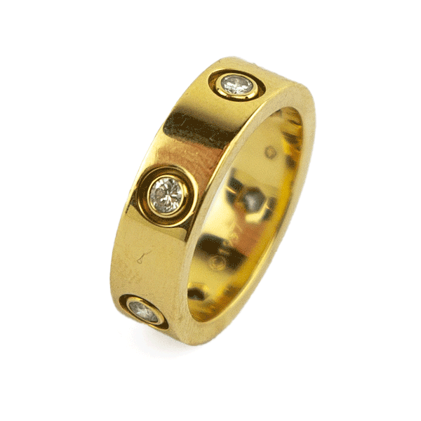 CARTIER 18K YELLOW GOLD LOVE RING WITH 6 DIAMONDS