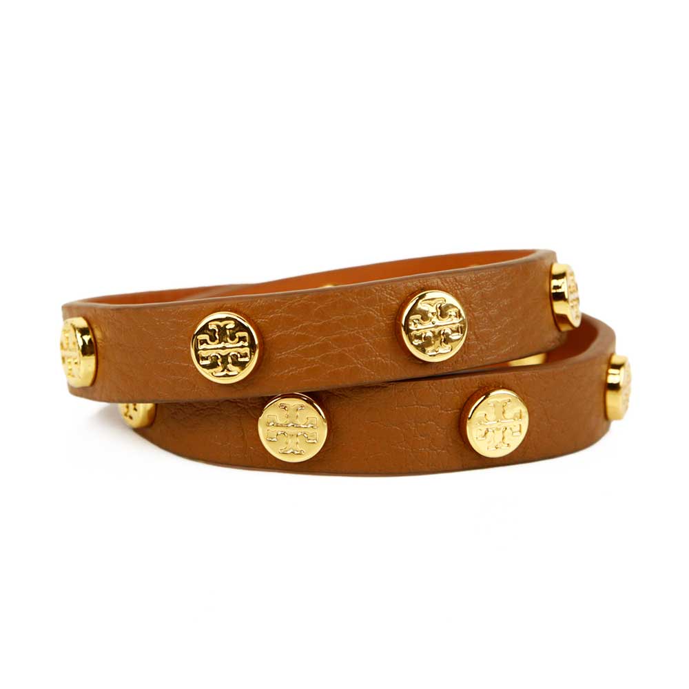 Tory Burch Tan Leather Studded Double Wrap Bracelet | DBLTKE Luxury  Consignment Boutique