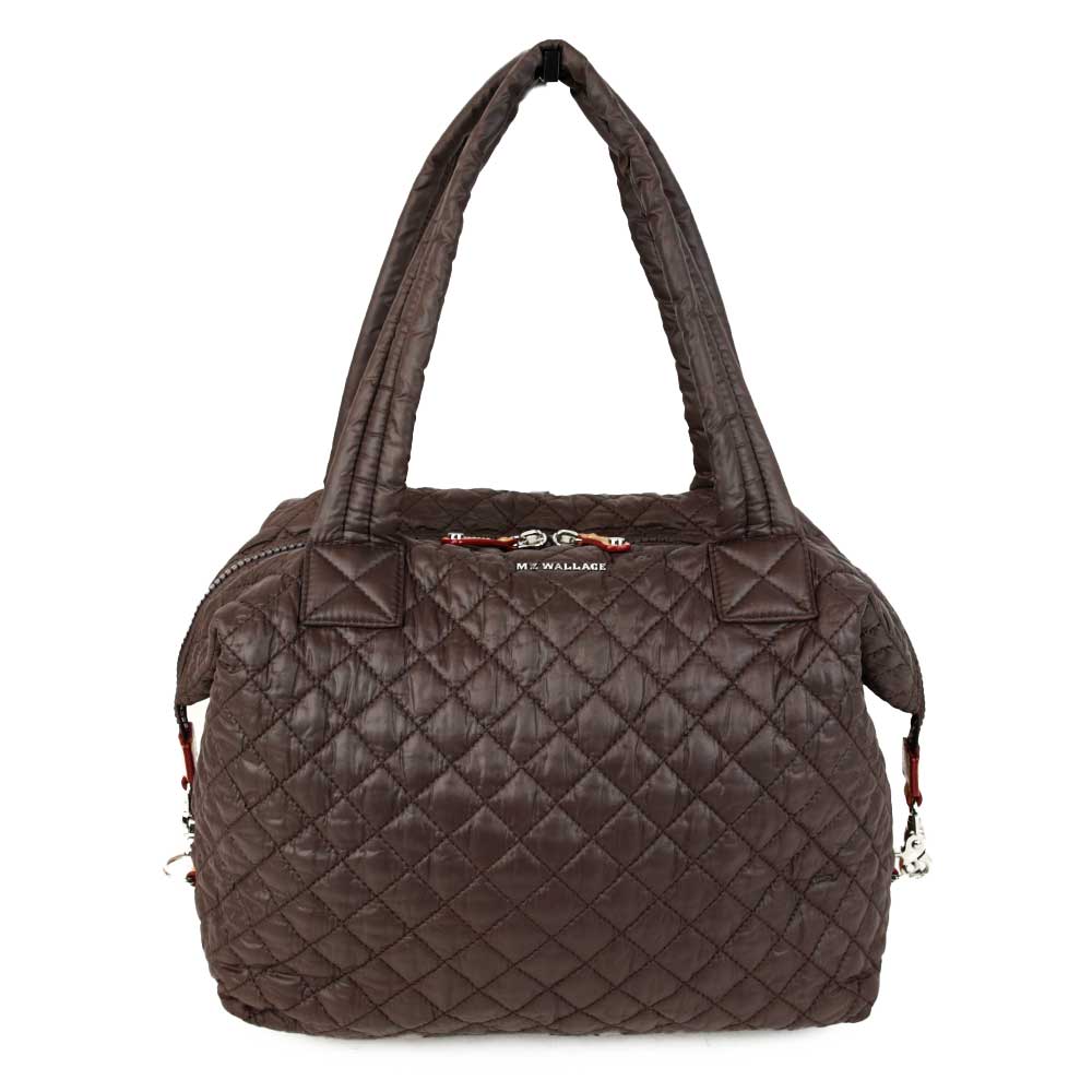 front view of MZ Wallace Brown Quilted Sutton Deluxe Tote