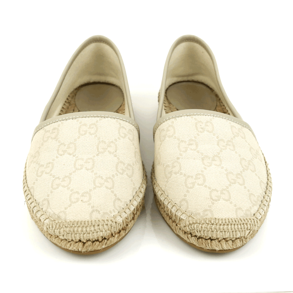 front view of Gucci Beige Canvas GG Espadrilles