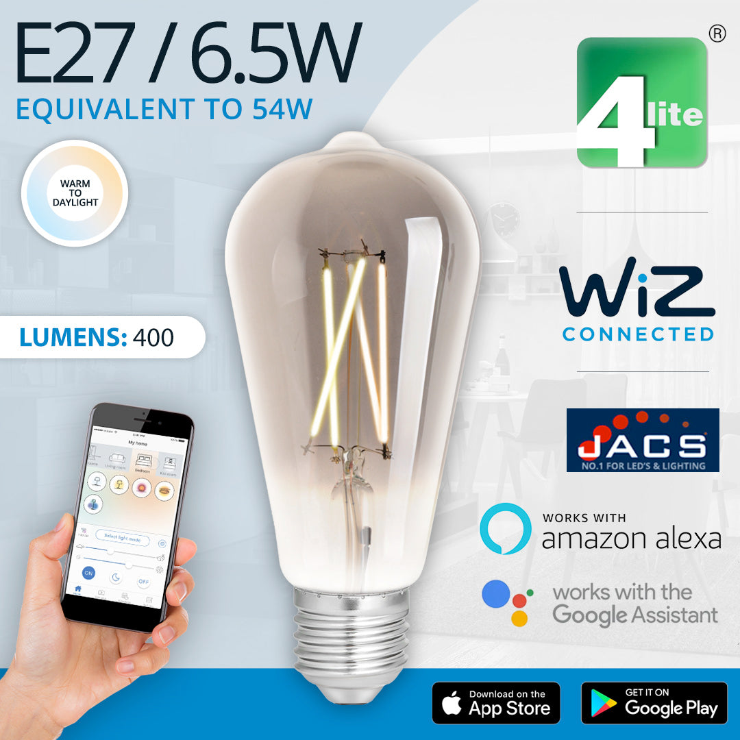 4lite Wiz Connected Led Smart St64 Filament Bulb Smoky Es E27 Tuneab Smart Led Bulbs 