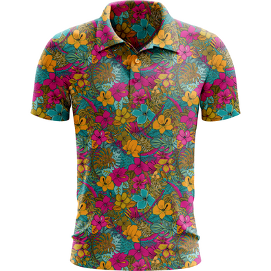 Dustin (V6) | Bright, Pixel Pattern Golf Polo Shirt for Men XL