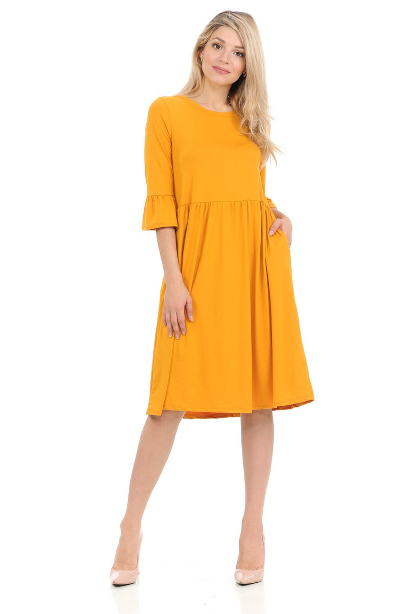 Babydoll Midi Dress with Ruffle Sleeve and Side Pockets – The Apparel Bar