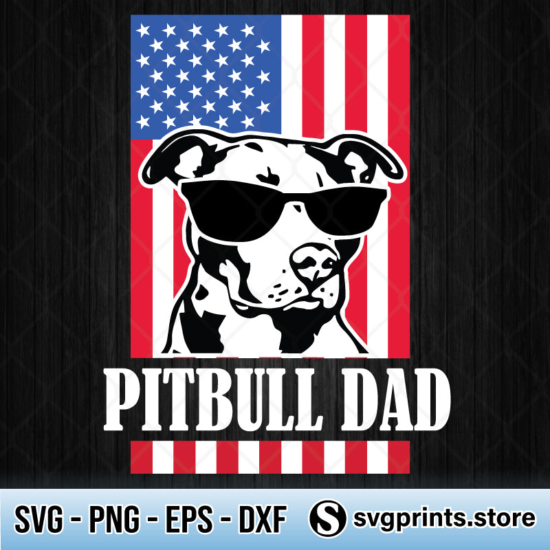 Download Pitbull Dad Pitbull With Glasses American Flag Svg Png Dxf Eps