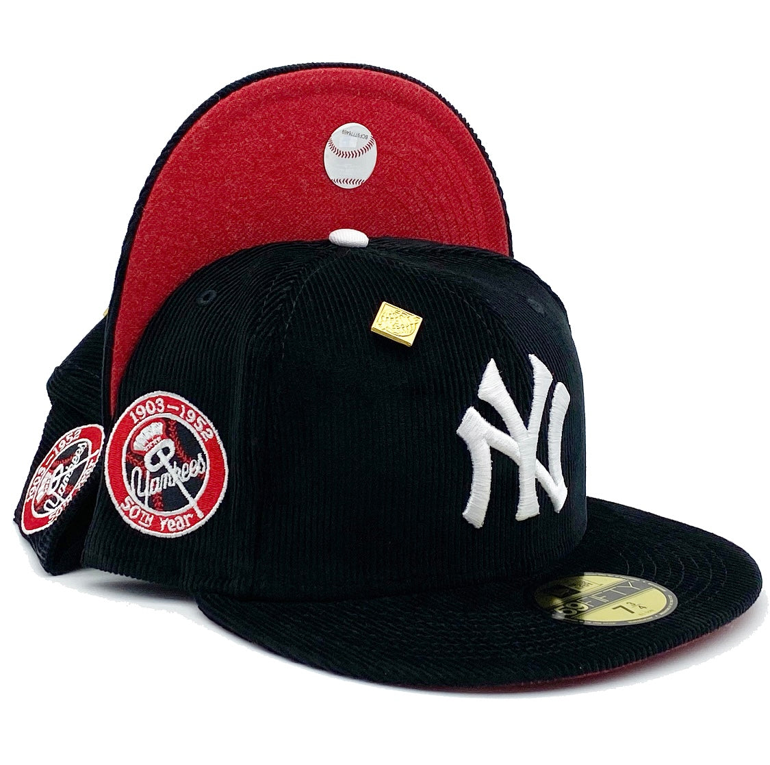 New Era New York Yankees Corduroy Reloaded 50th Year Capsule Hats Exclusive  59Fifty Fitted Hat Black/Red Men's - SS21 - US