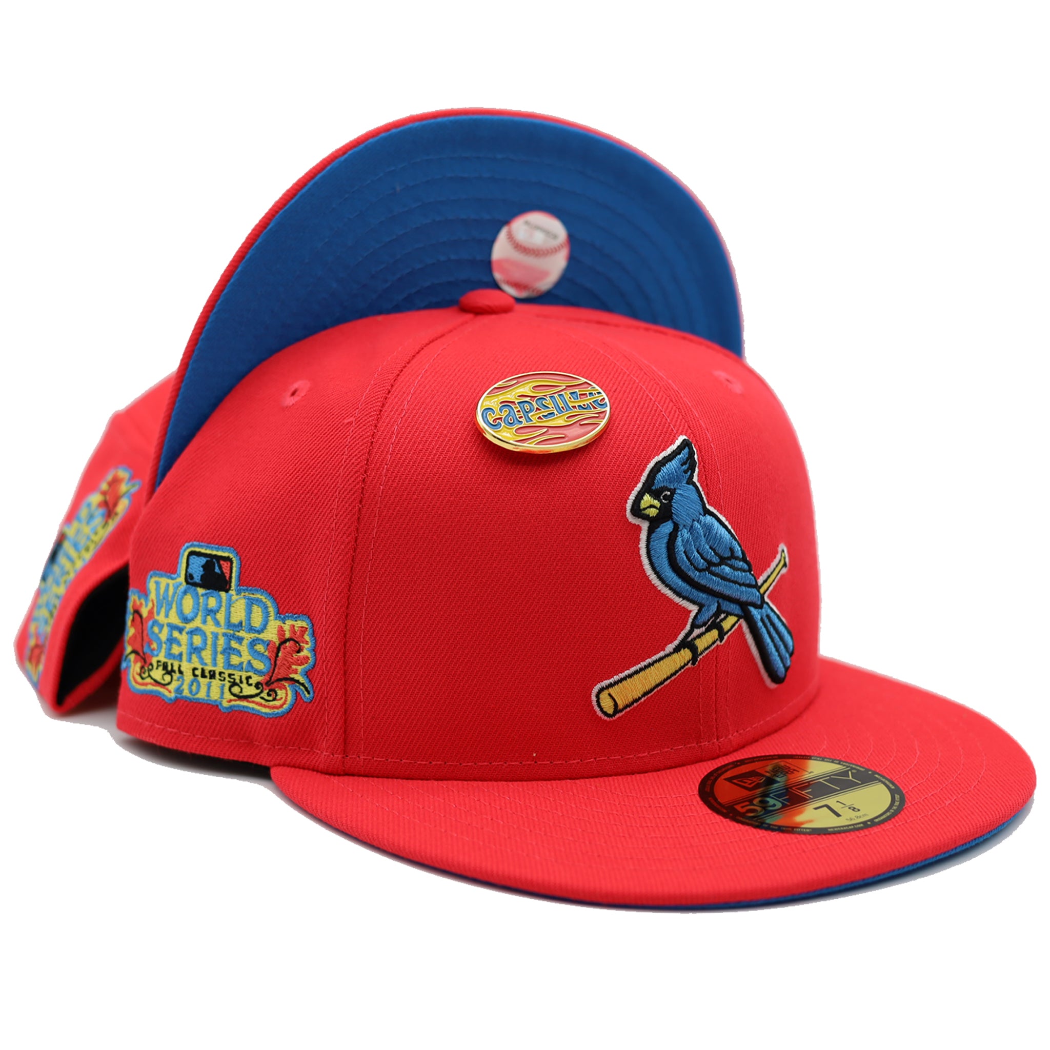 New Era Atlanta Braves Hot Rod Collection Tomahawk Pin Capsule Hats Exclusive 59Fifty Fitted Hat Infrared/Blue