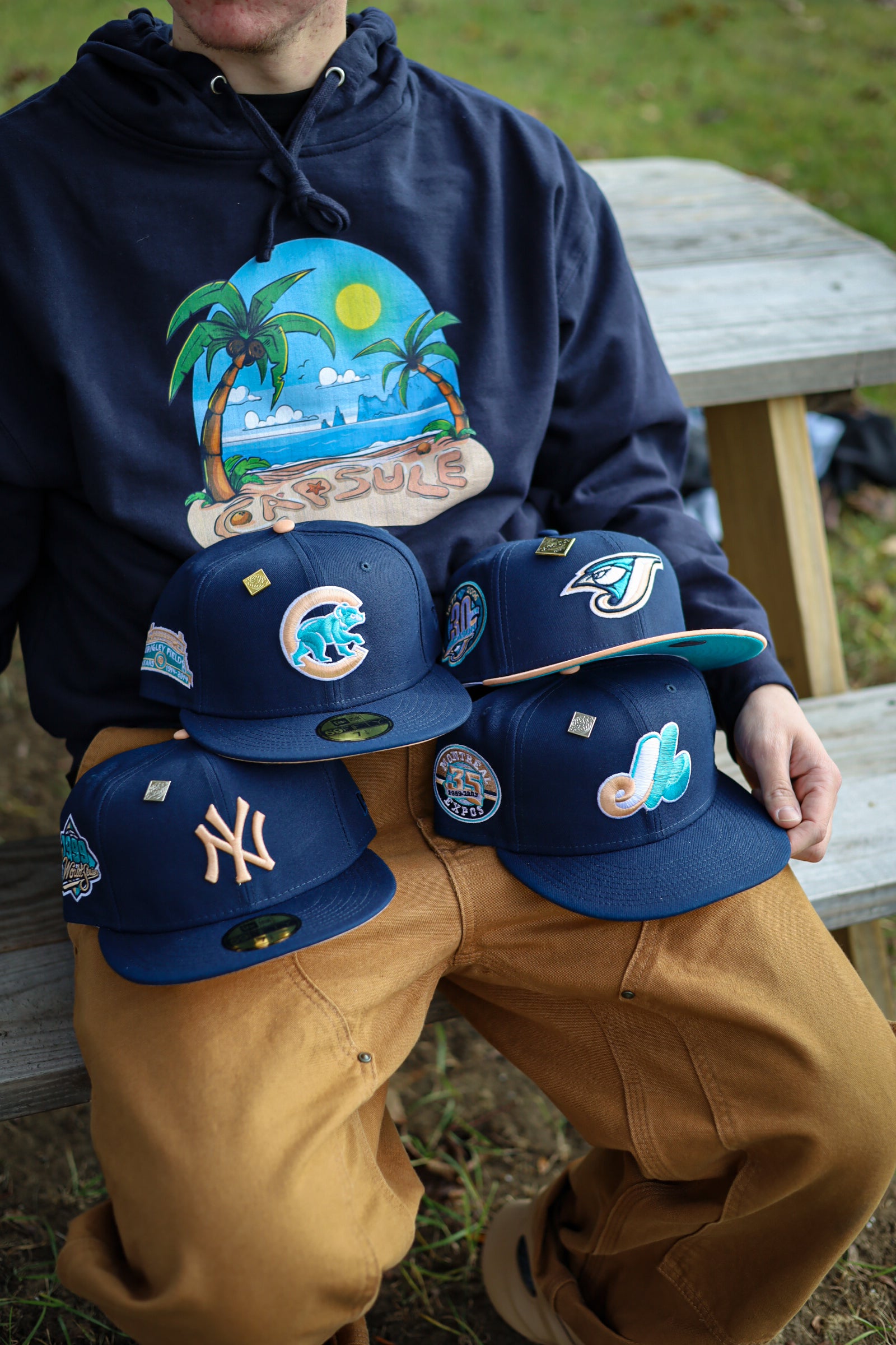 New Era Seattle Mariners 30th Anniversary Patch Capsule Hats 59FIFTY Fitted Hat Peach/Red