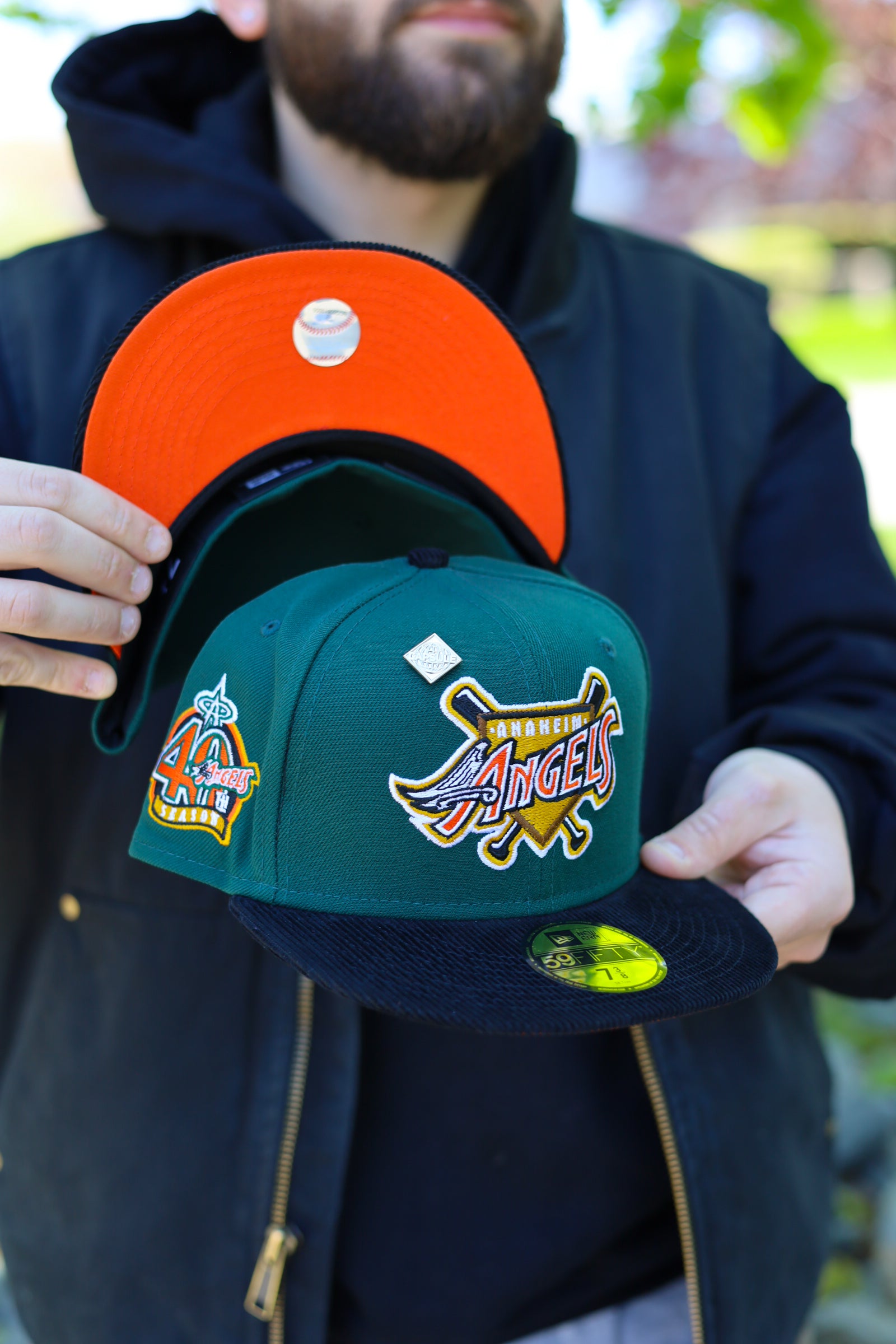 New Era Anaheim Angels Capsule Cordoroy Visor Pack 40th Season 59Fifty  Fitted Hat Green/Orange - US