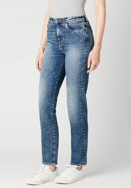 High Rise Straight Jayden Women's Jeans in Veined and Crinkled Blue -  BL15856