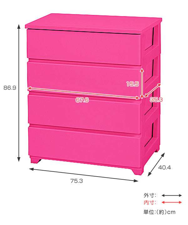 っている チェスト ピンク 6杯タイプ 約幅76×奥行36×高さ87cm 組立品