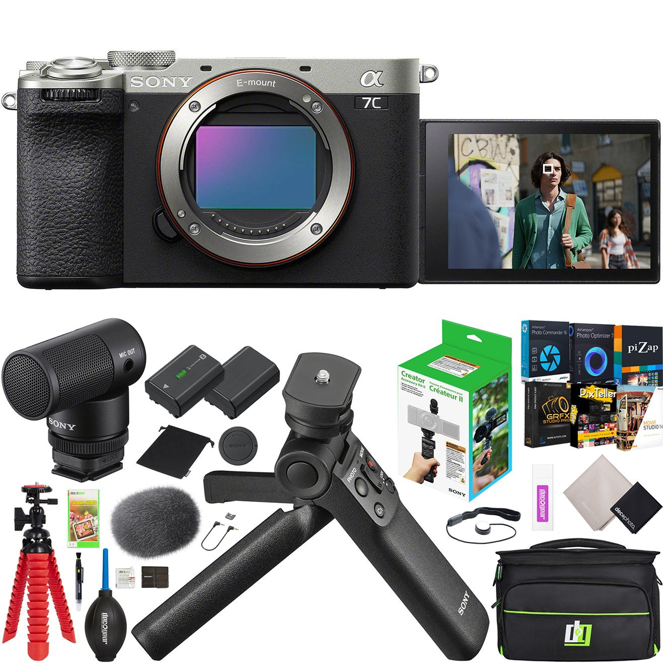 Sony a7C II Full Frame Mirrorless Camera Body Silver + ACCVC2 Vlogger Kit Bundle