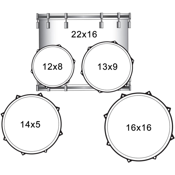 Sawtooth Rise Full Size 5-Piece Student Drum Set with Hardware and Cymbals, Pitch Black