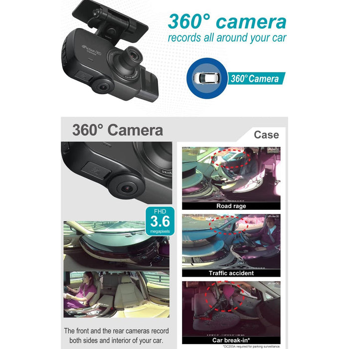 Razo d'Action 360D 3 Channel 360 Degree Cam: FHD Dash Camera w/ B — Beach Camera