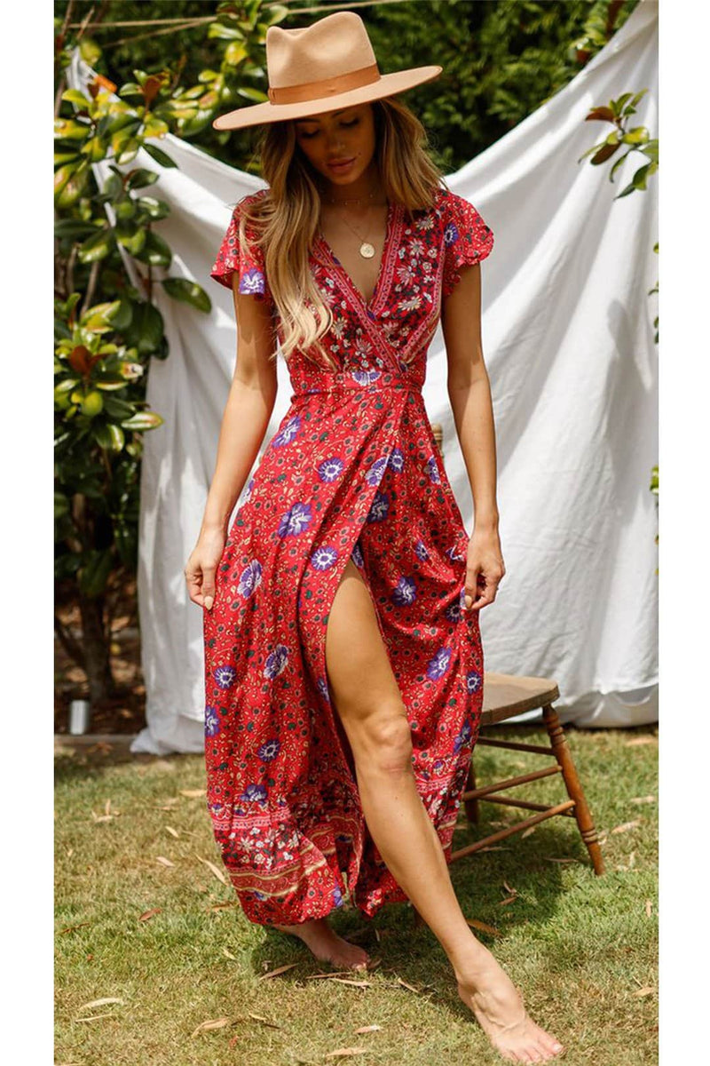 Maxi Dress, Sundress, Wrap Dress, Country Girl Floral in Red and Navy ...