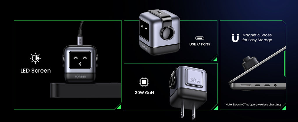 Cargador Ugreen 30W USB-C Carga Rápida, Robot, Pantalla Led (15550)