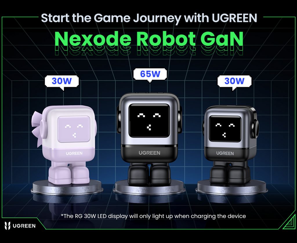 Cargador Ugreen USB-C 30W Carga Rápida Robot GaN con Pantalla Led Negro (15550)