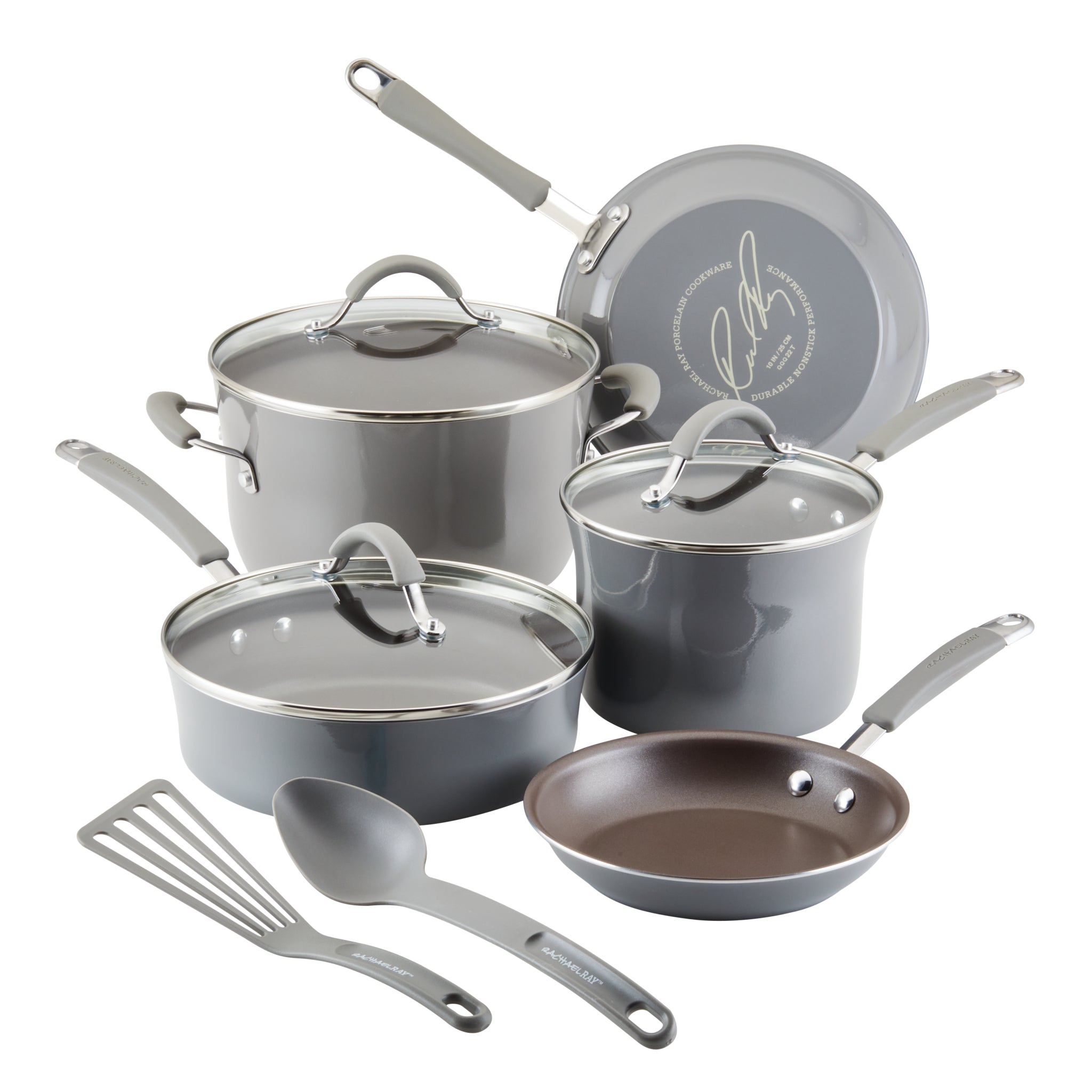 Rachael Ray 10-Piece Nonstick Cookware Set, Gray/Orange