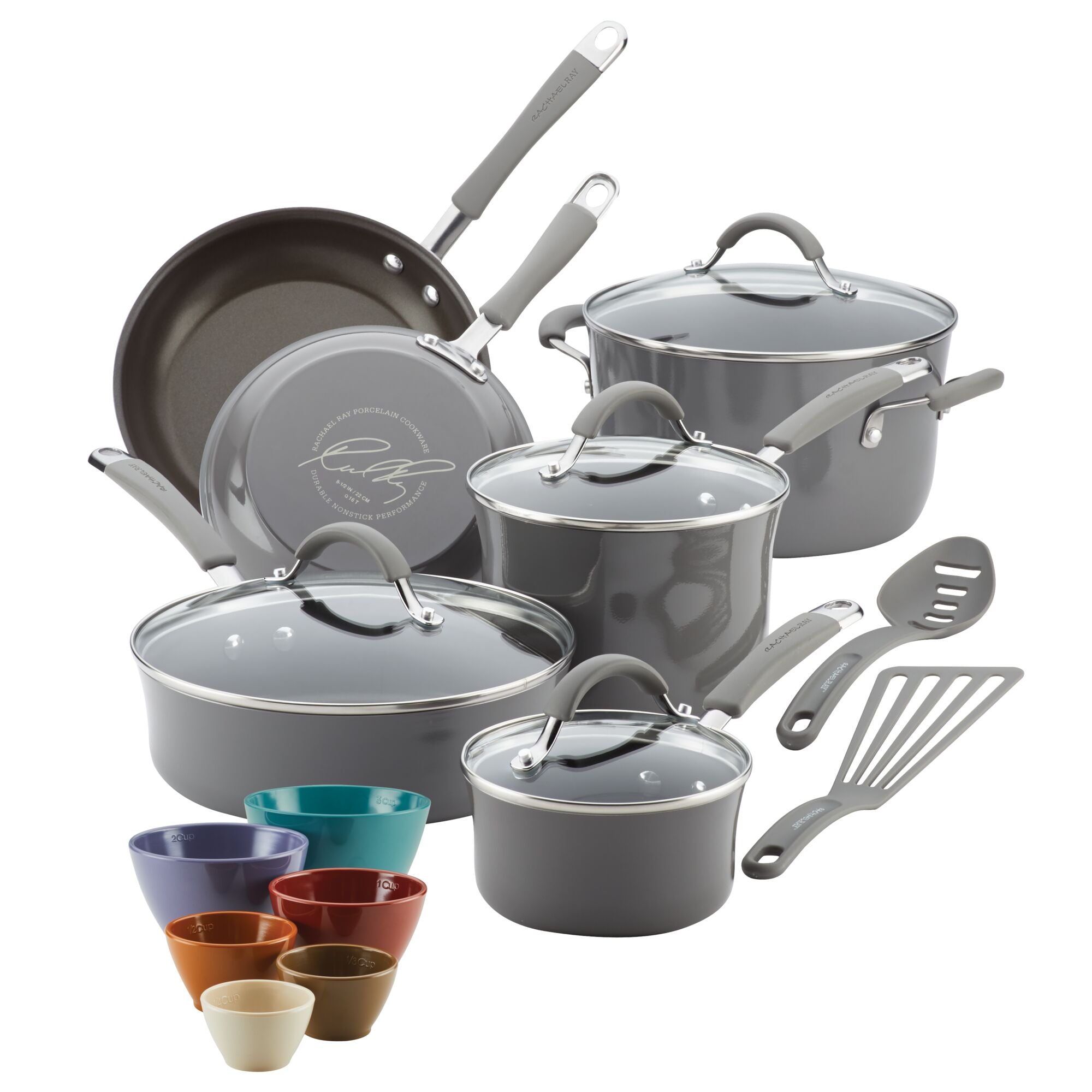 Rachael Ray 10-Piece Nonstick Cookware Set, Gray/Orange