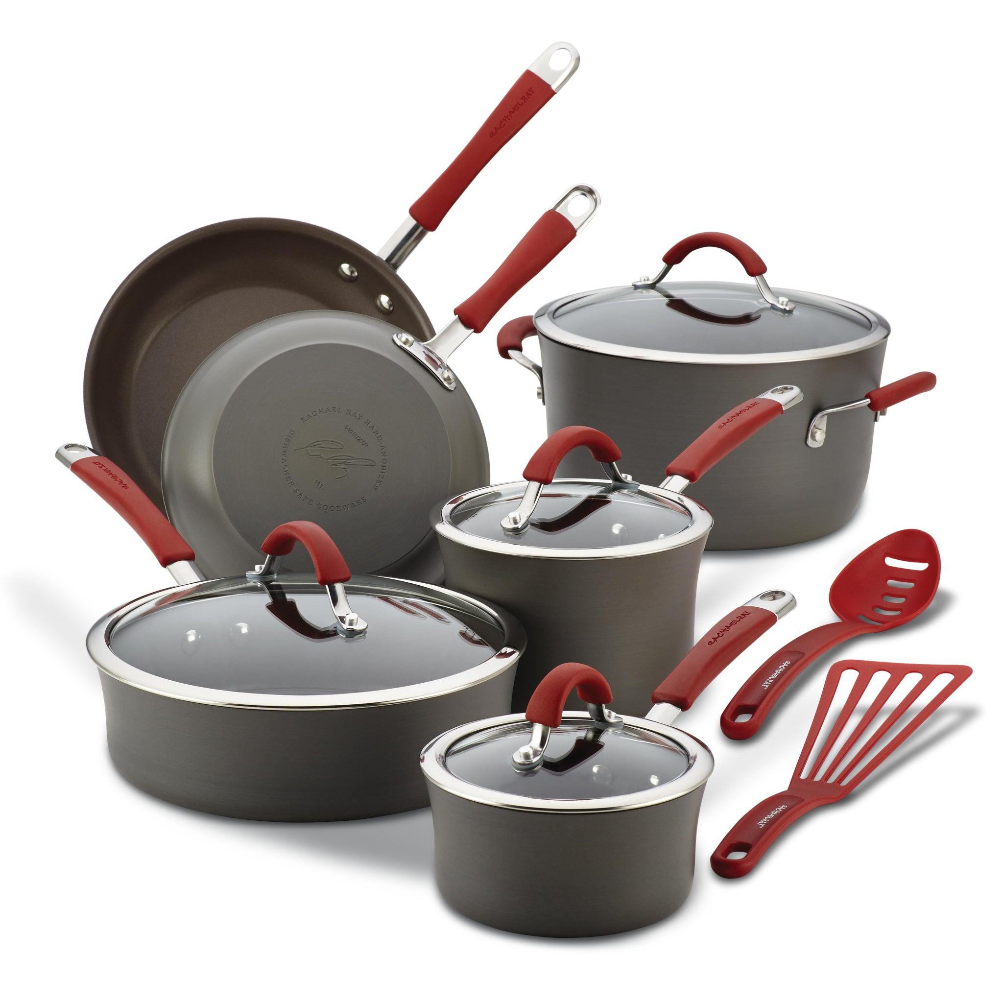 Rachael Ray 15-Piece Hard Enamel Nonstick Cookware Set - Red