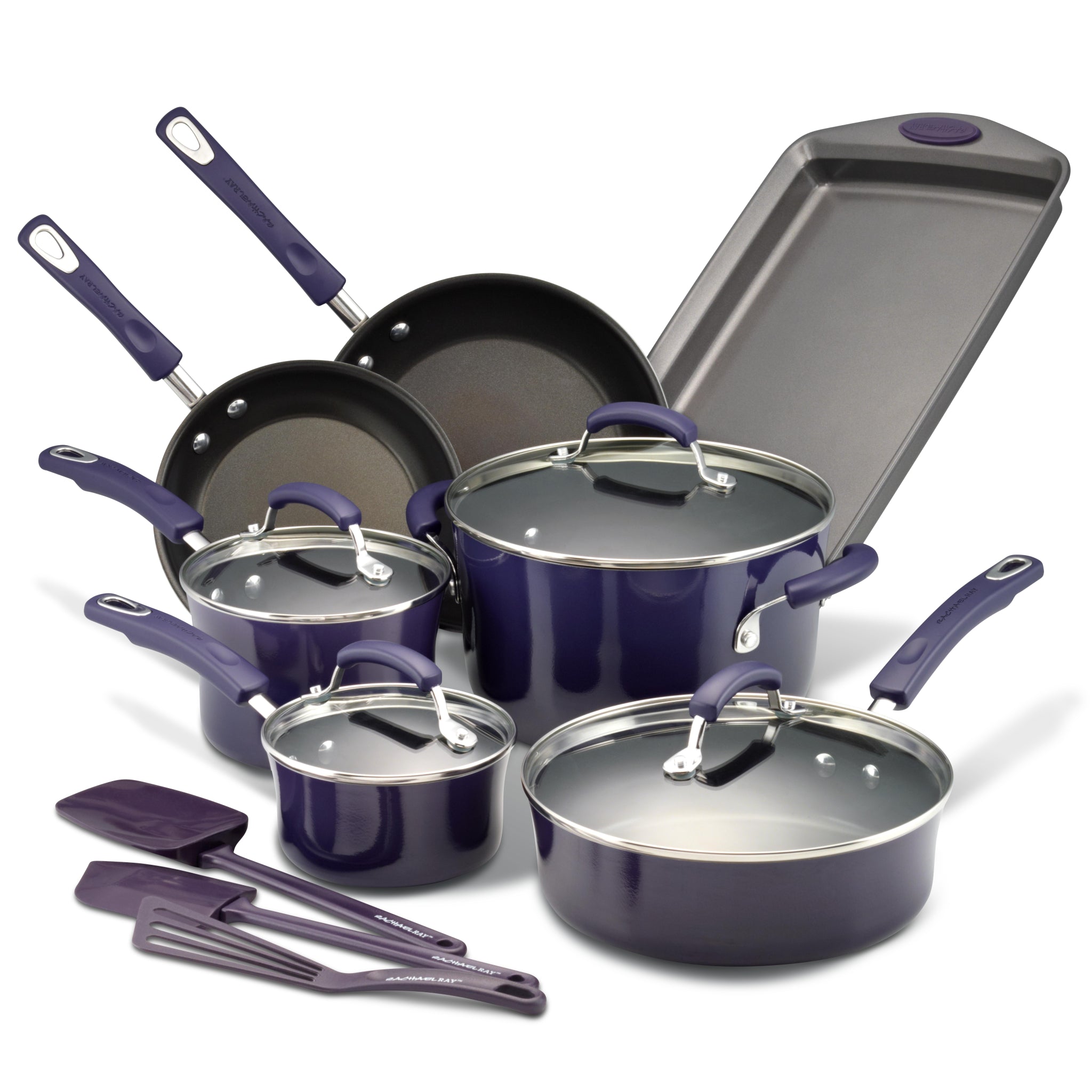 Rachael Ray Cucina 12-Piece Hard-Enamel Nonstick Cookware Set, Purple