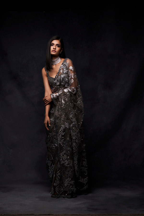 Seema Gujral  Silver Sequin Gown – LIVEtheCOLLECTIVE