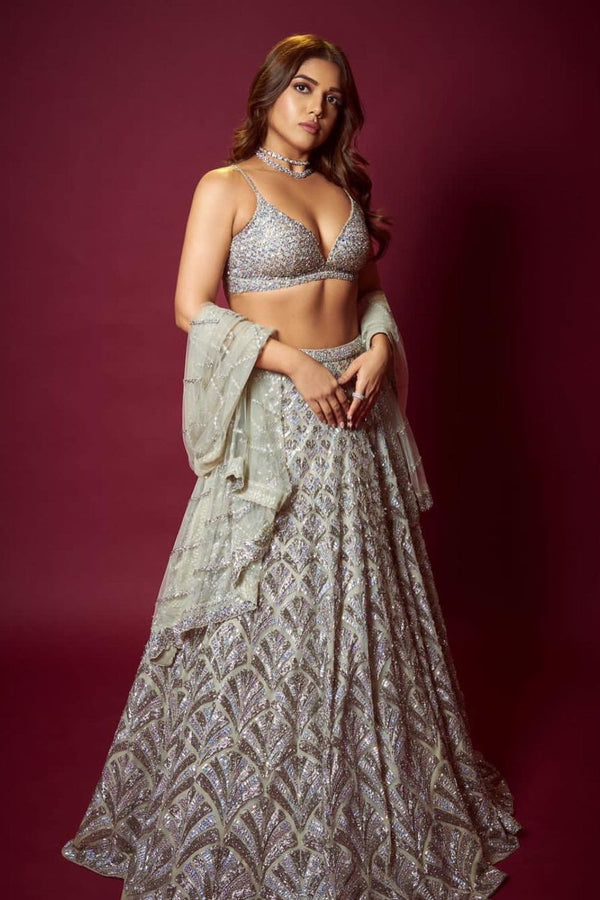 Buy Antique Silver Lehenga Set by Designer SEEMA GUJRAL Online at Ogaan.com