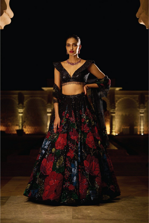 Black Sequin Lehenga Set