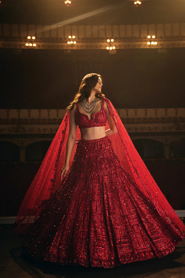 Red Sequin Lehenga Set – Roop's Couture