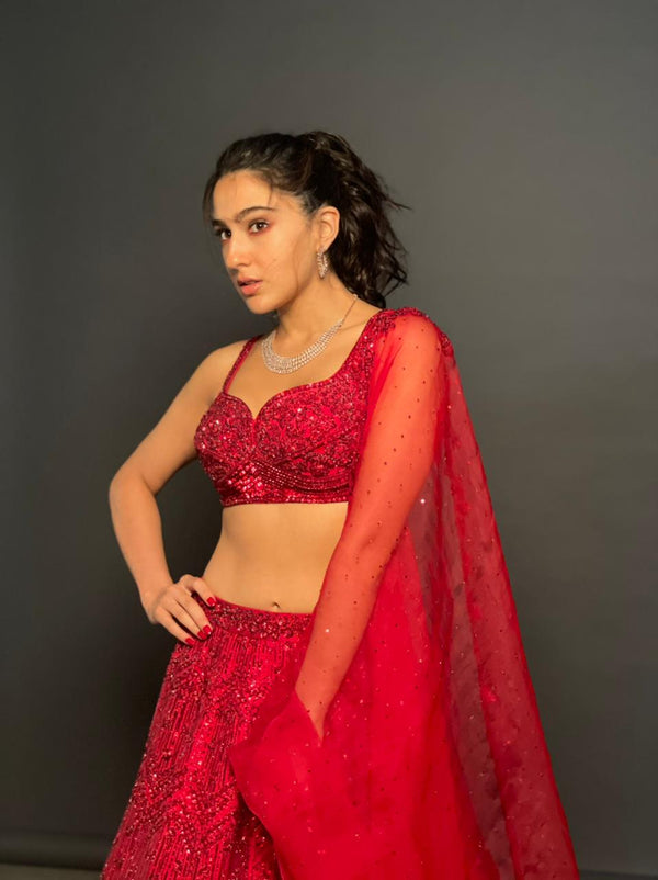 Dark Red Sequins Lehenga Set – Seema Gujral