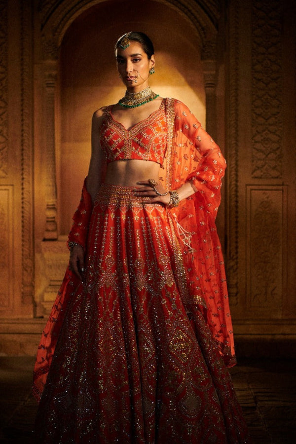 Beautiful Orange Lehenga Choli, Jacquard Silk Dress Indian Lehenga With  Bandhej Dupatta Set, Full Lehenga Choli Set, Wedding Lehenga - Etsy