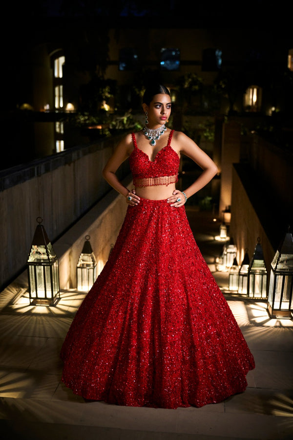 Blood Red Sequence Work Designer Lehenga Choli