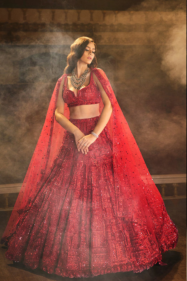 Buy Modish Bright Red Soft Net Base Sequin Work Lehenga Choli