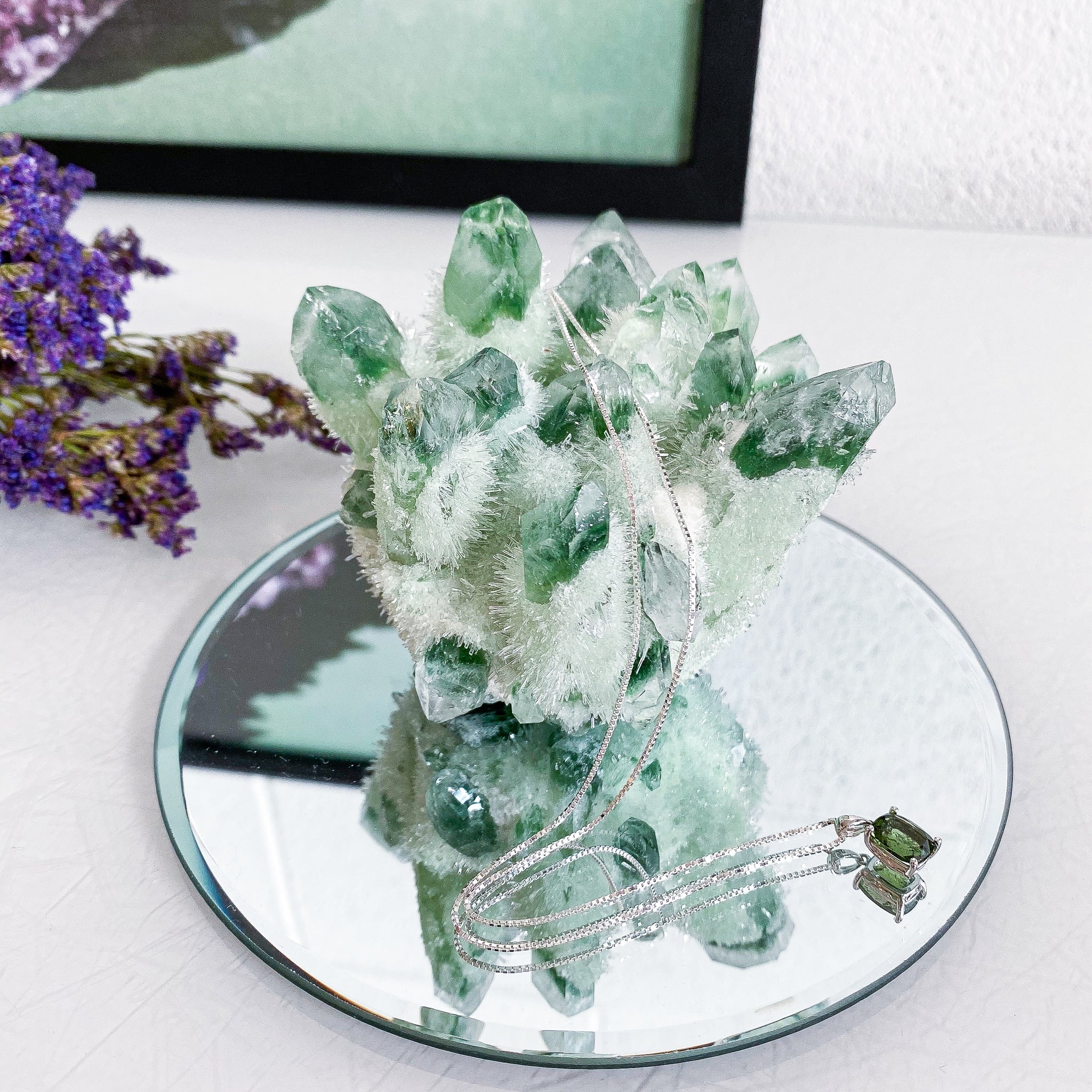 Green Phantom Quartz Clusters