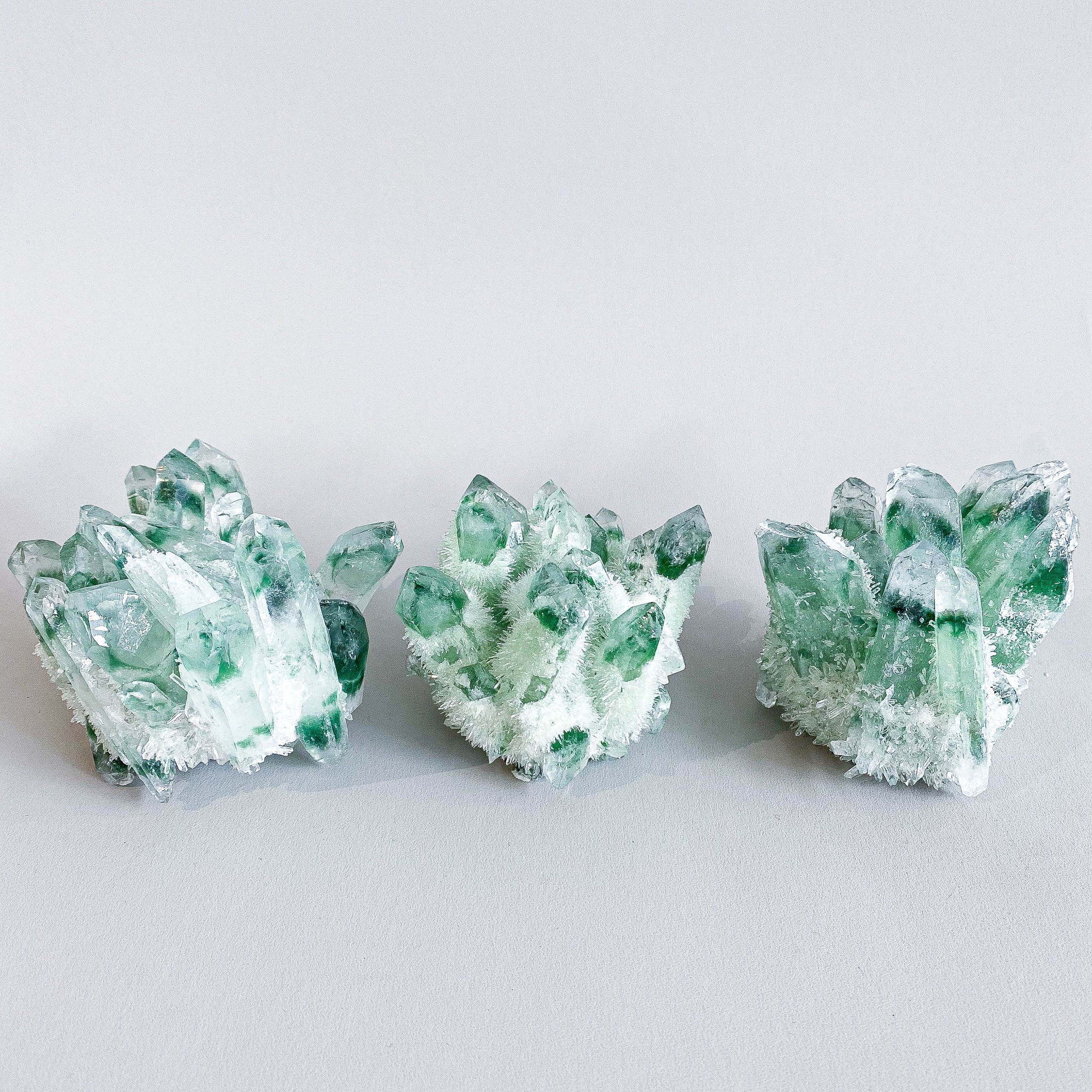 Green Phantom Quartz Clusters