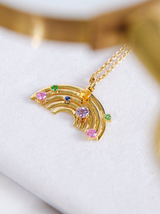Rainbow Necklace with Seven Gemstones in 14K Yellow Gold