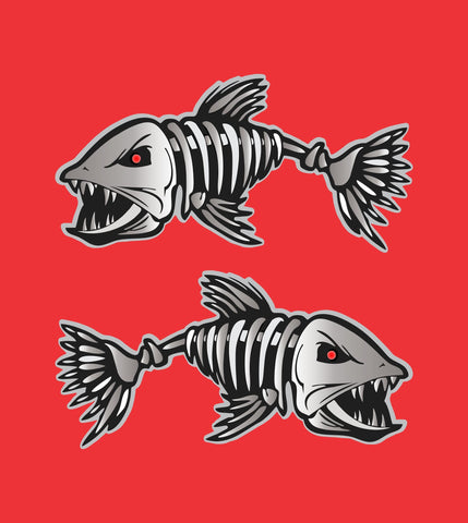 2x Digital Skeleton Fish Vinyl Decal Boat Fishing Graphics Bone