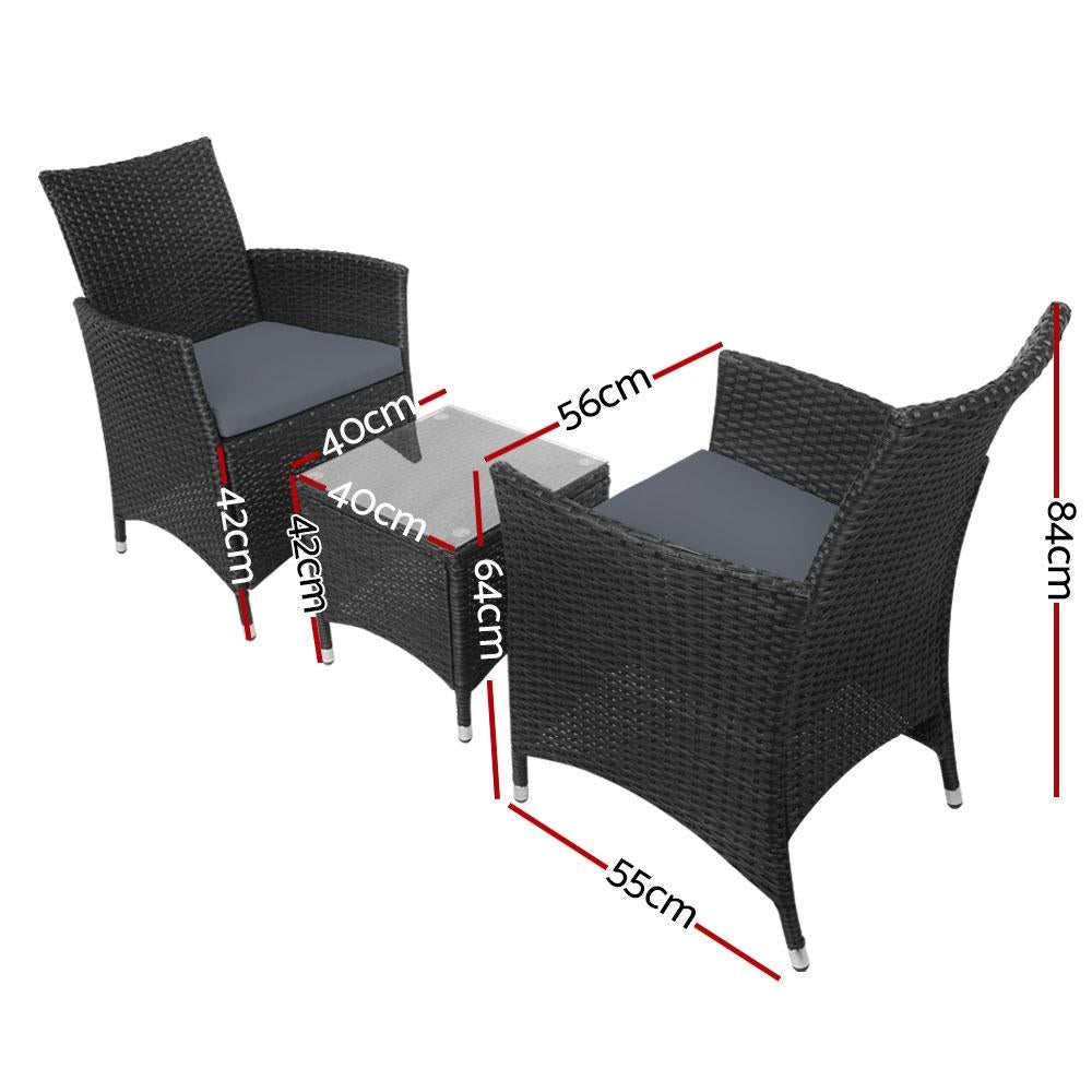 3 piece black wicker bistro set