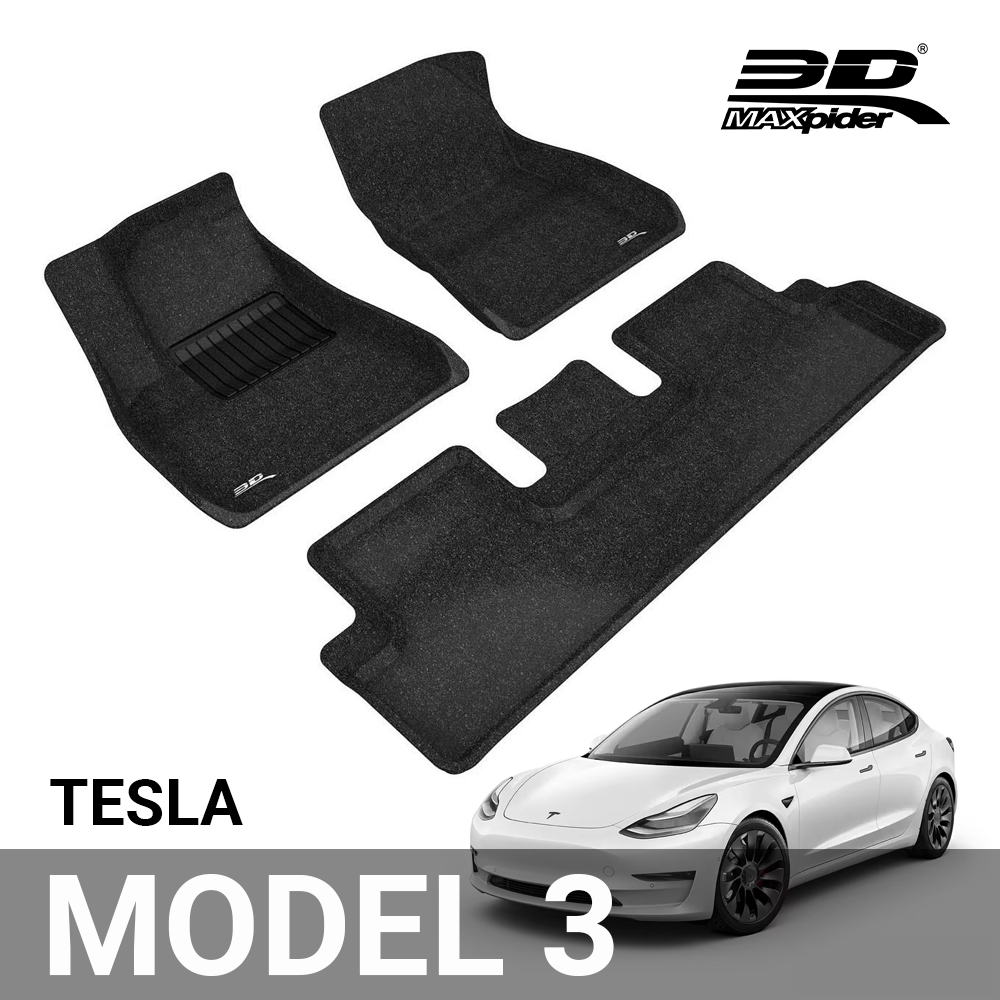 3D MAXpider 2021-2023 Fits Tesla Model Y Kagu Carbon Fiber Embossed Pattern 7 Seat 1st 2nd 3rd Row Black Floor Mat L1TL03601509