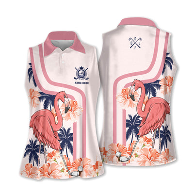 Personalized Women's Golf Shirts Sleeveless, Tropical Golf Shirts for Women, Flamingo Golf Shirt Ladies Pink Golf Shirt Sleeveless GW-049
