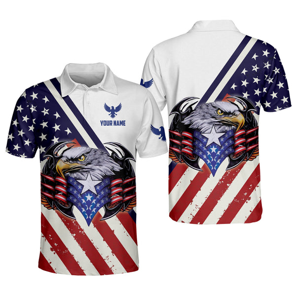 Lasfour Personalized American Flag Polo Shirt Eagle US Flag Patriotic ...