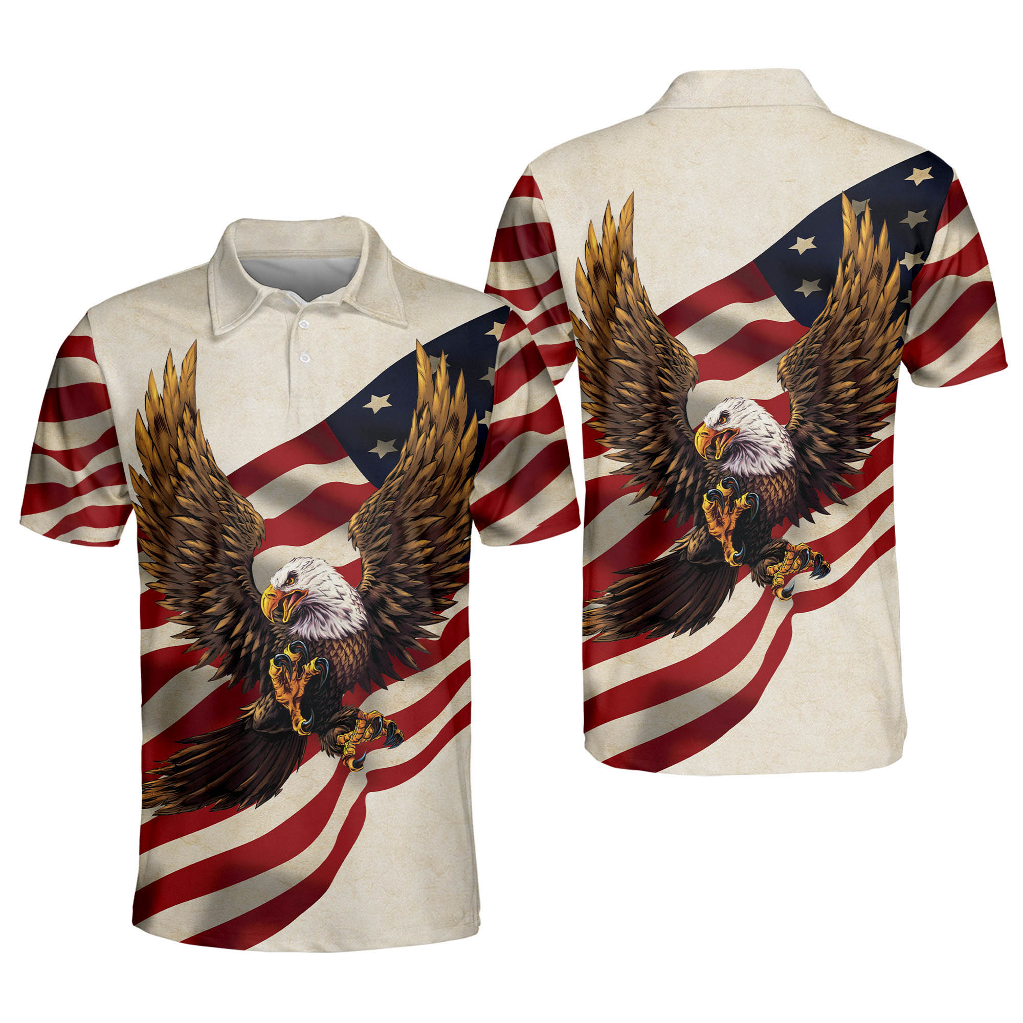 Lasfour American Flag Patriotic Eagle Polo Shirt Independence Day Shirt