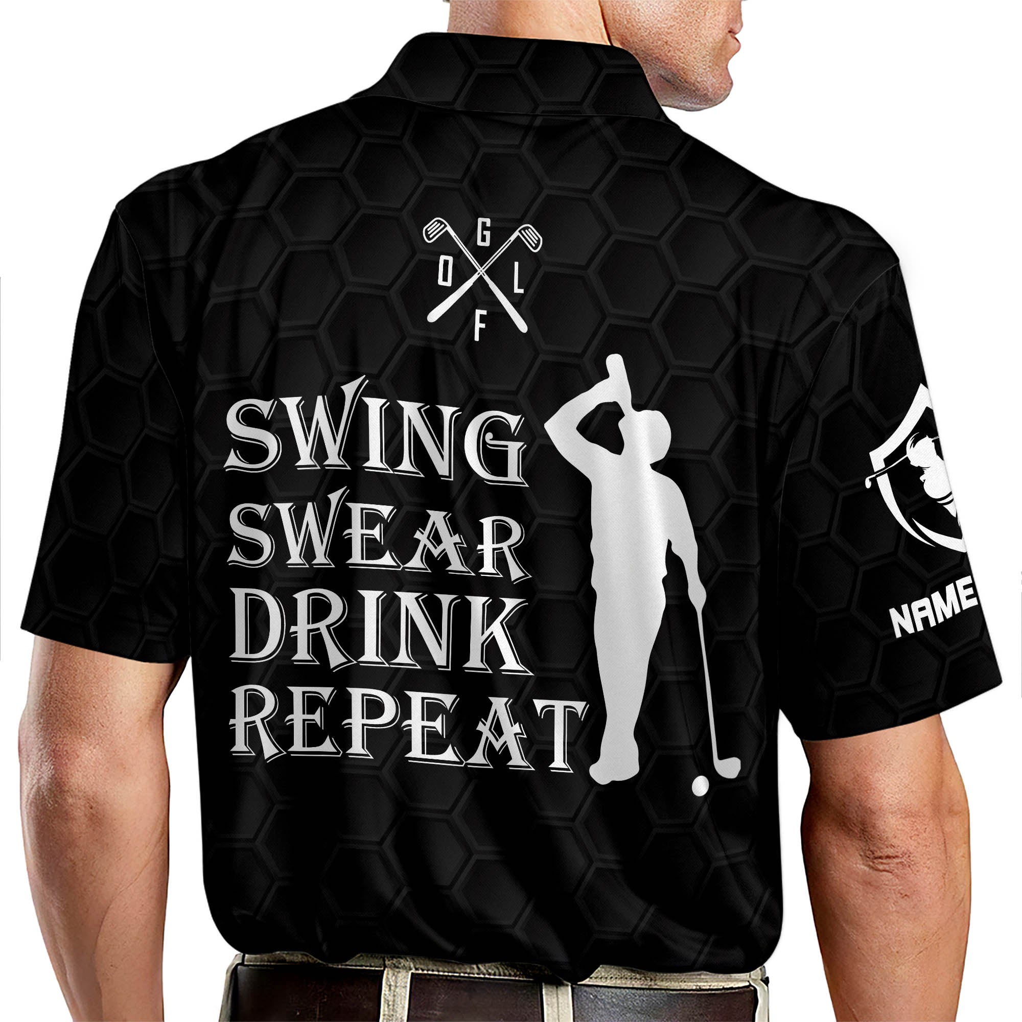 Lasfour Personalized 3D Funny Golf Polo Shirts for Men, Swing Swear