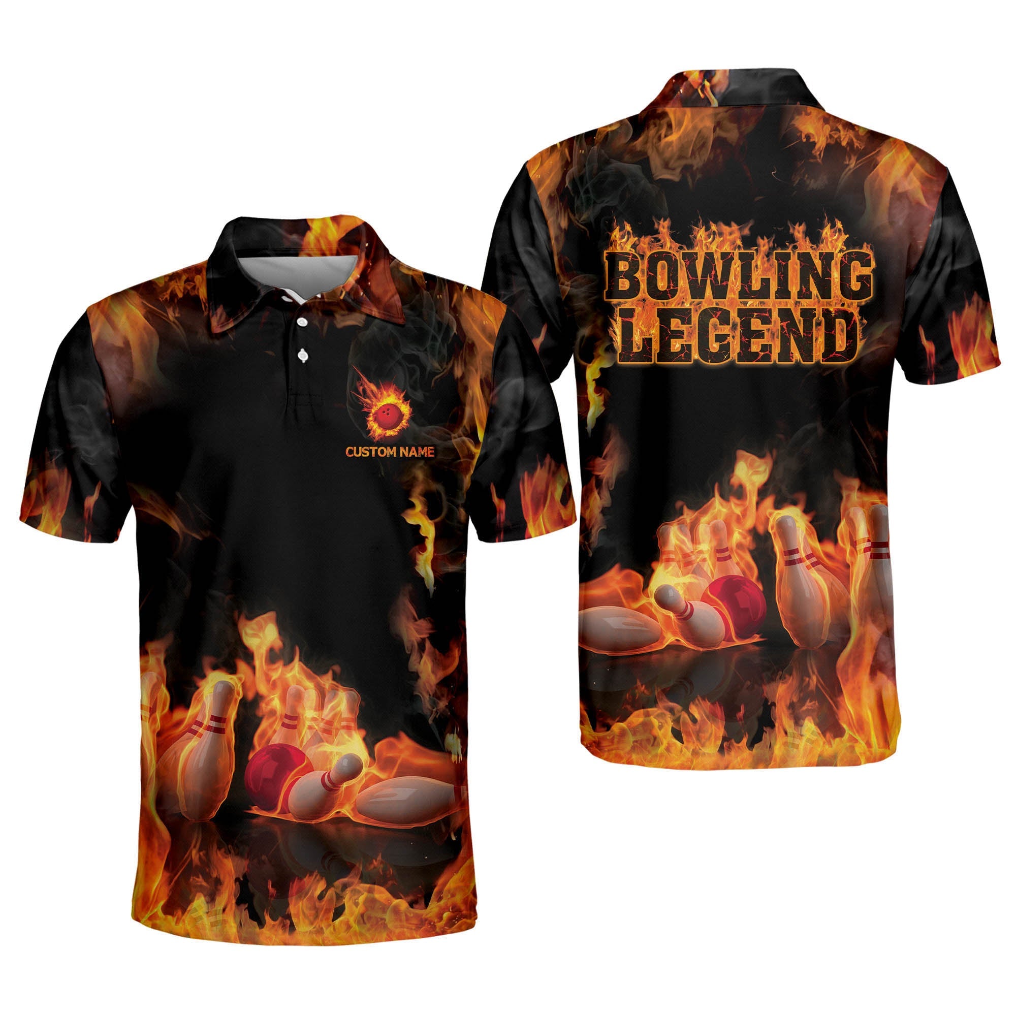 Lasfour Personalized Flame Bowling Shirts For Men, Bowling Legend ...