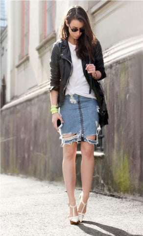 leather jacket with Denim Skirts