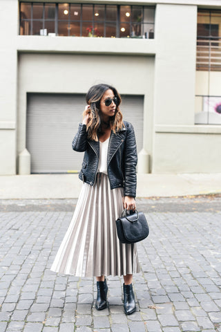 leather jackets with Midi Skirts